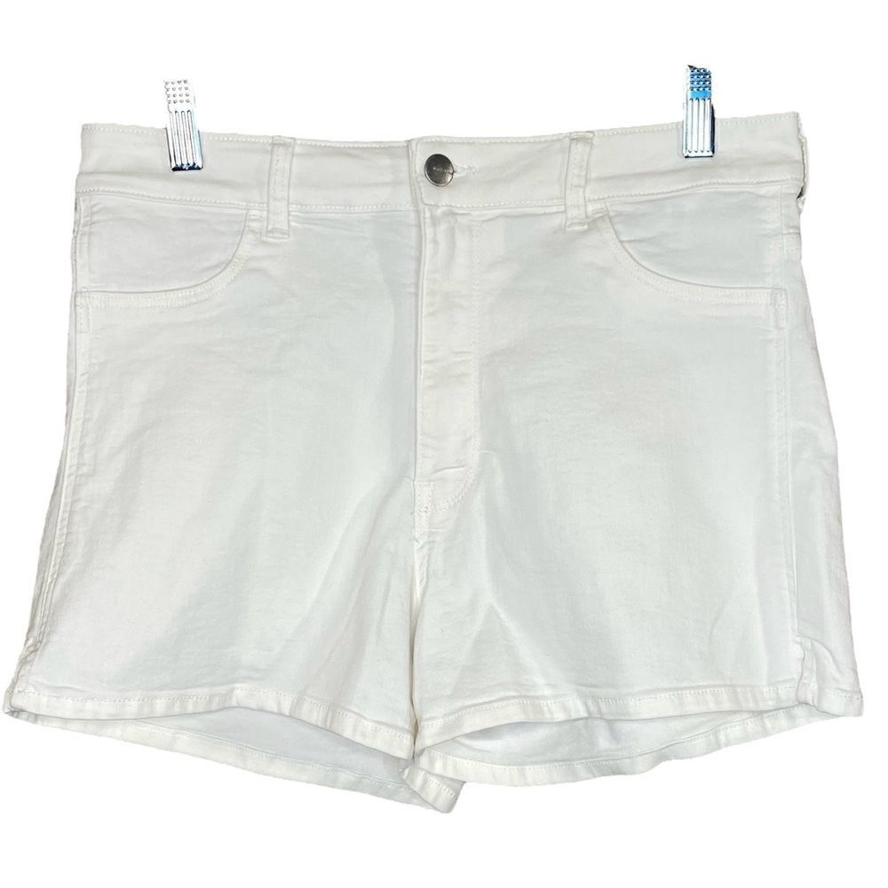 H&M White Denim Shorts High Waist Stretch Womens Size 8 with Pockets
